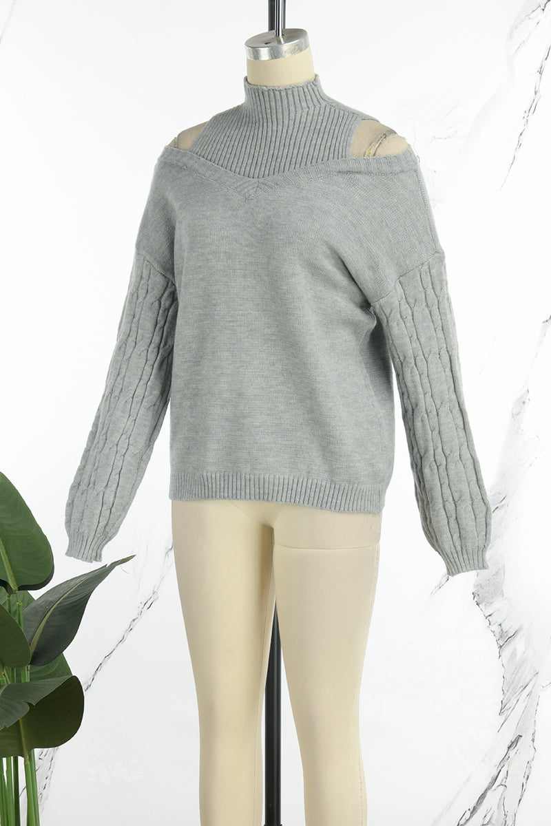 Suéteres casuales de cuello alto con parches huecos y sólidos (3 colores)