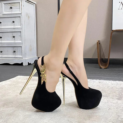 Stylish 16CM Thin High Heel Women__ Banquet Prom Waterproof Bow Metal Buckle High Heel