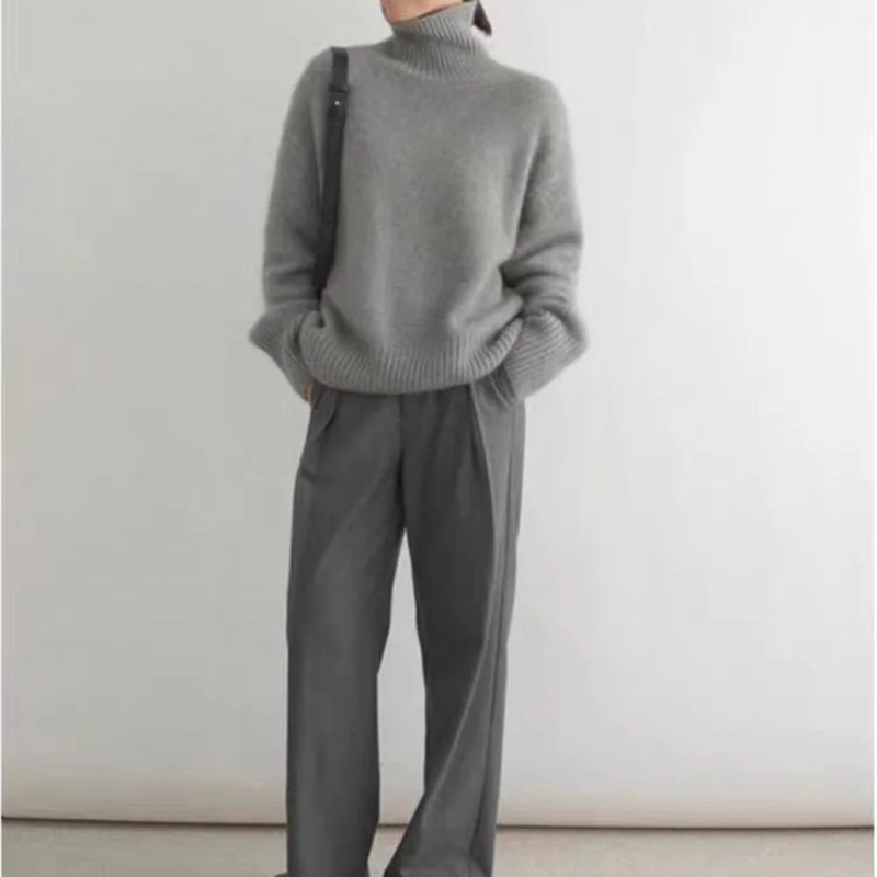 Jersey de punto de cuello alto de corte holgado para mujer | Ideal para otoño/invierno