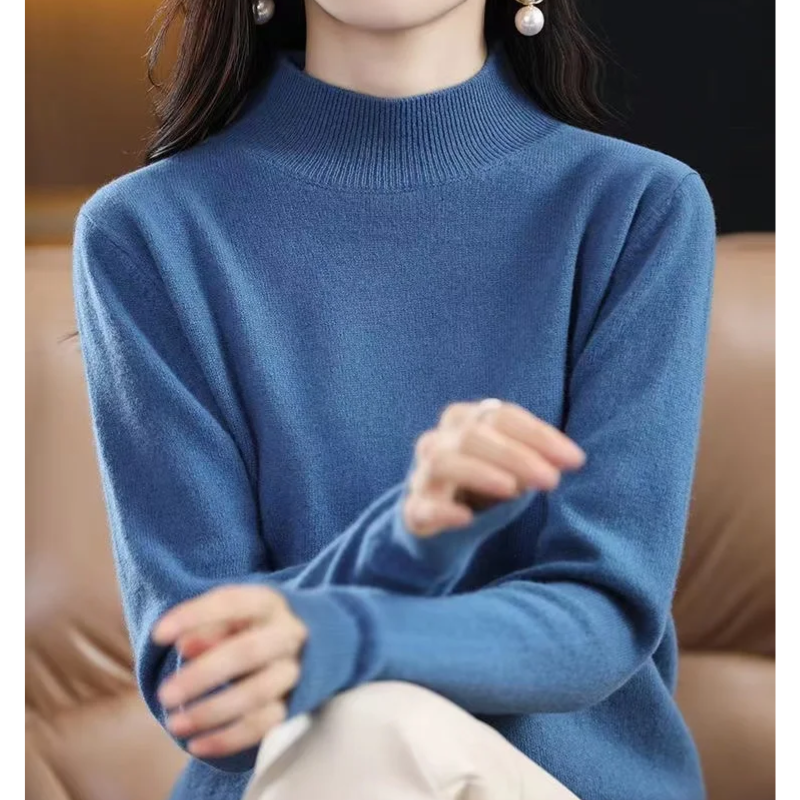 Jersey informal de cuello alto con estampado de cuadros para mujer | Ideal para otoño/invierno