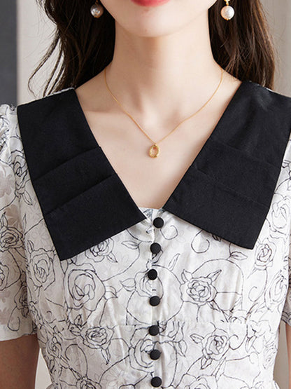 Olivia Elegant Doll Collar Puff Sleeve Floral Dress