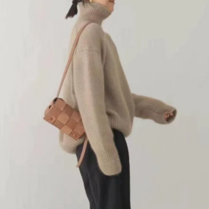 Jersey holgado de cuello alto para mujer con dobladillo y puños acanalados | Ideal para otoño/invierno