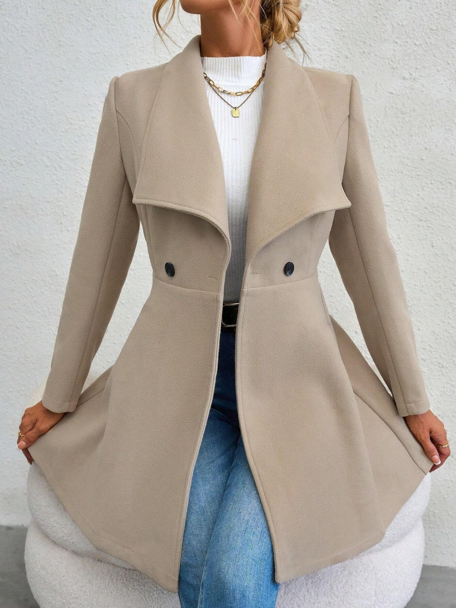 Slim Fit Lapel Buttons Solid Color Woolen Cloth Coats