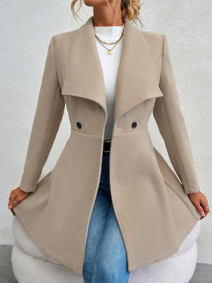 Slim Fit Lapel Buttons Solid Color Woolen Cloth Coats