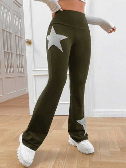 Five-pointed Star Elastic Tights High-waisted With A Slight Flare Pants