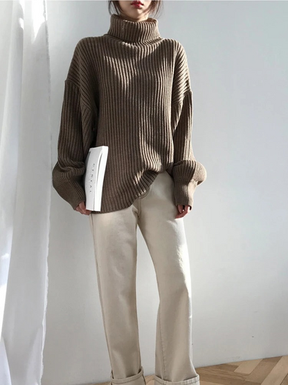 Jersey de cuello alto extragrande con forro grueso para mujer | Ideal para otoño/invierno
