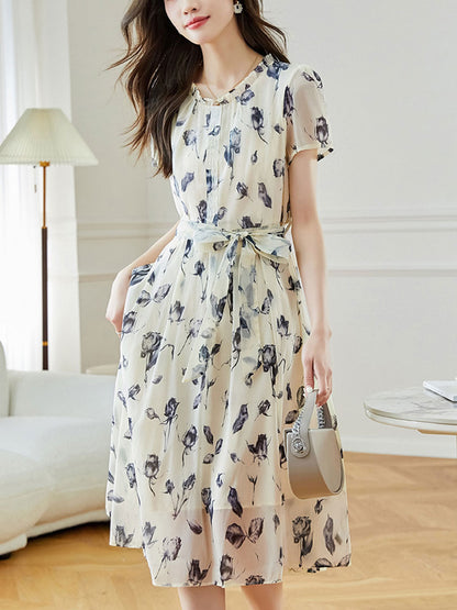 Payton Loose Printed Tie Chiffon Dress