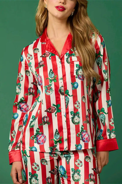 Conjunto de pijama con estampado de rayas navideñas