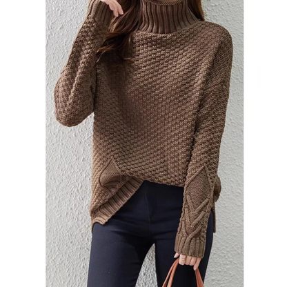 Jersey de cuello alto para mujer con mangas de punto trenzado | Ideal para otoño/invierno