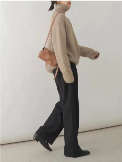 Jersey informal de punto suave con cuello alto para mujer | Ideal para otoño/invierno