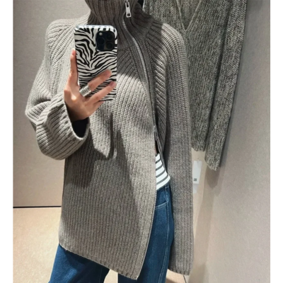 Jersey informal de cuello alto para mujer con cremallera lateral | Ideal para otoño/invierno