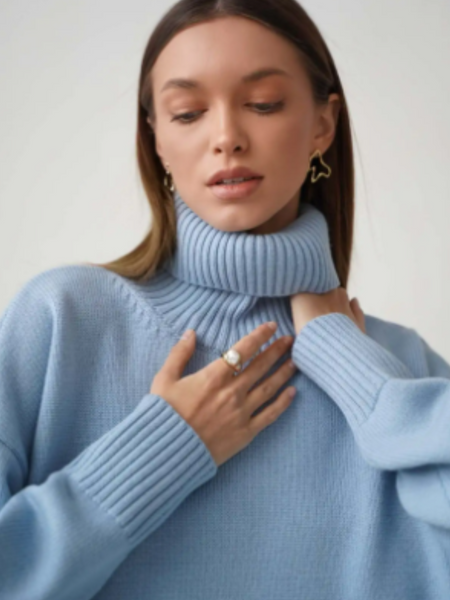 Jersey de punto de cuello alto extragrande para mujer | Ideal para otoño/invierno