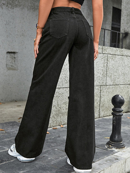 Basic High Rise Ripped Boyfriend Jeans