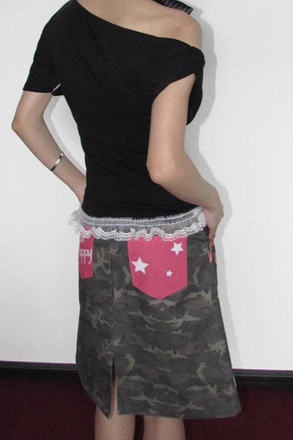 Retro Punk Graffiti Star Slit Skirt