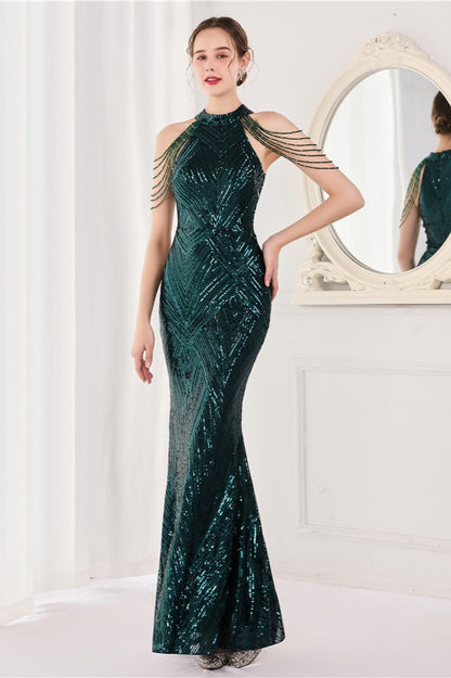 Sequin Halter Mermaid Maxi Party Dress