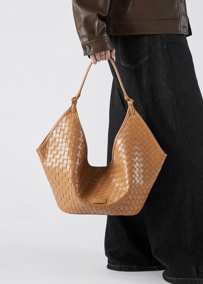 Woven Leather Shoulder Hobo Bag – Soft Cowhide Handbag for Women