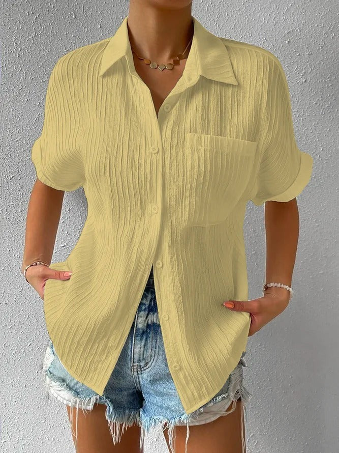 Blusa de manga corta con estampado clásico para mujer con botones | Ideal para Lente/Zomer