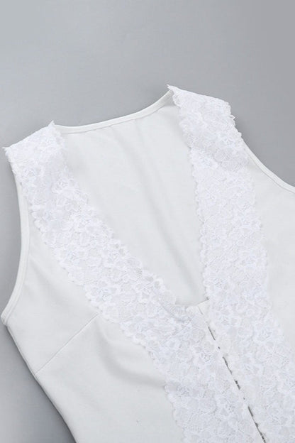 Sexy V Neck Lace Trim Crop Top