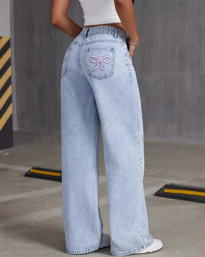 Embroidered Straight-Leg Baggy Trousers