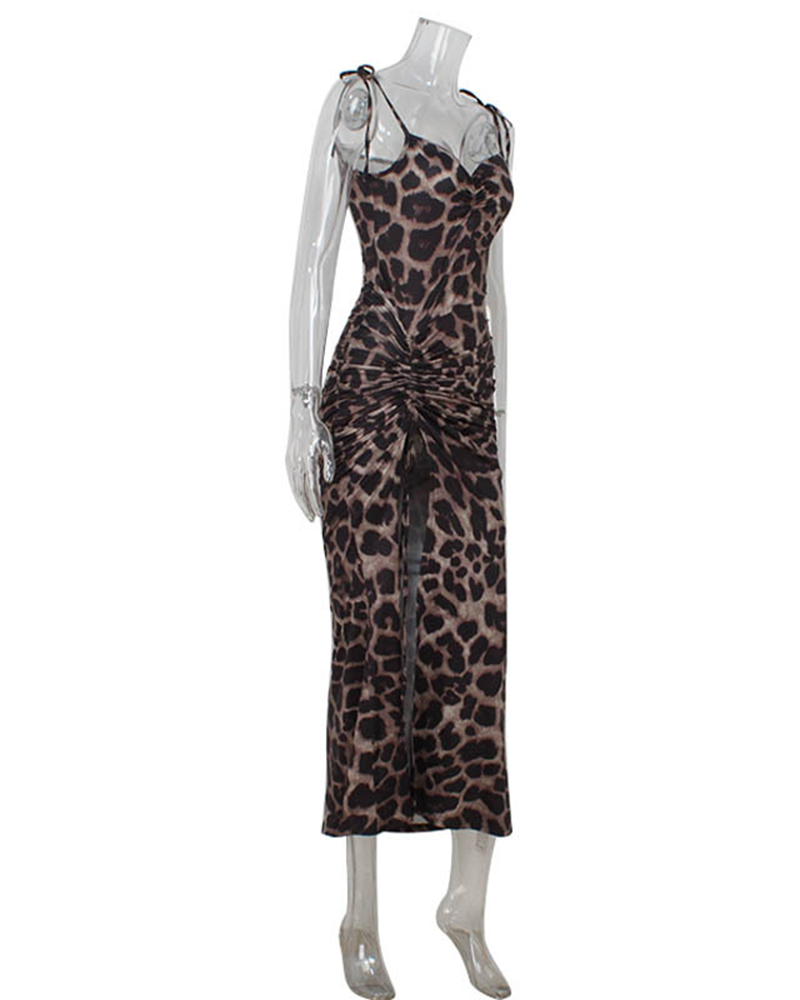 Leopard Print Crossed Ruffled Dress