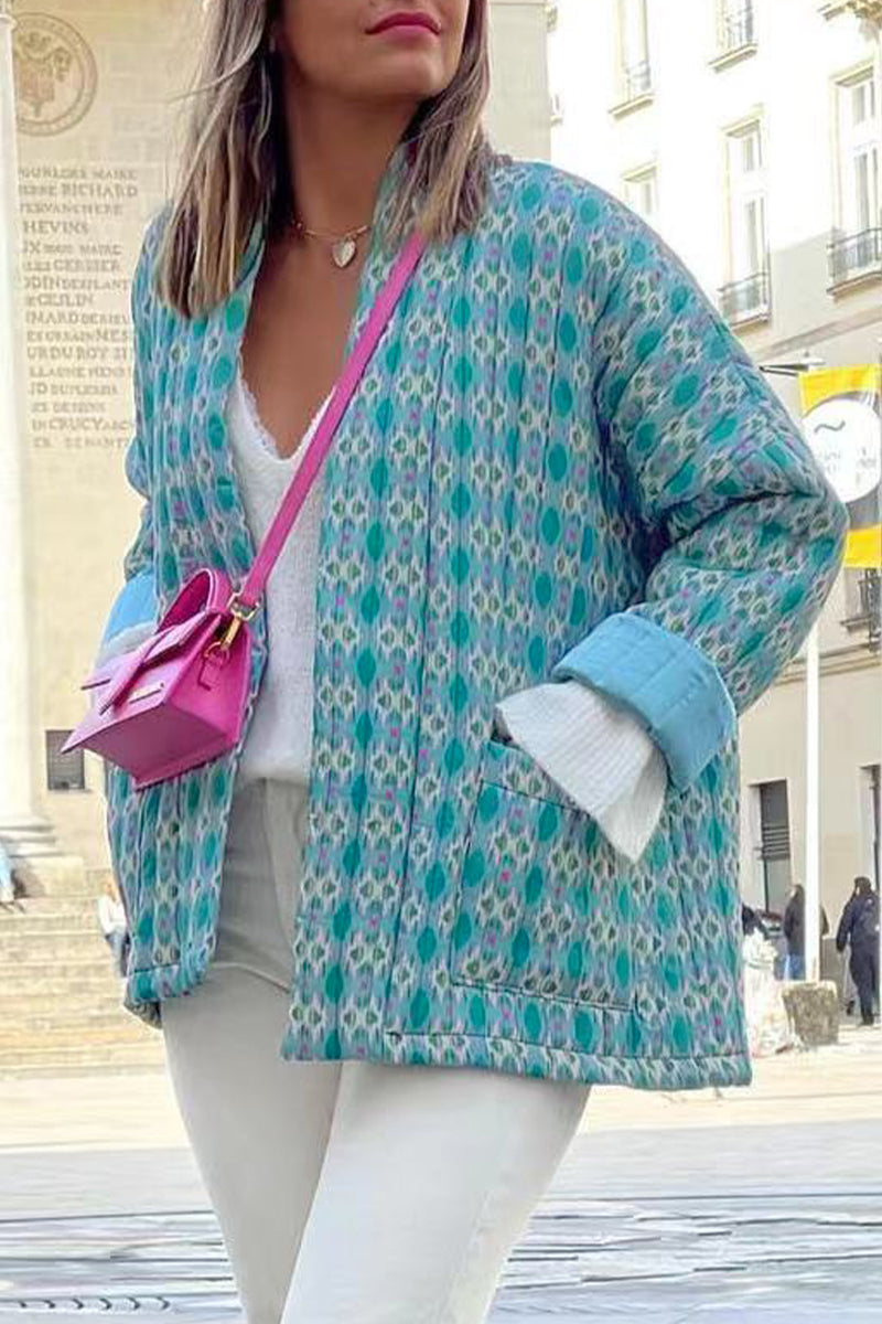 Elegante cárdigan con cuello de bolsillo y parches geométricos