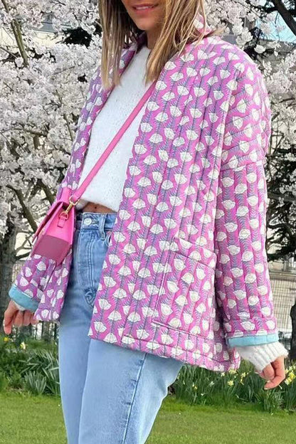 Elegante cárdigan con cuello de bolsillo y parches geométricos