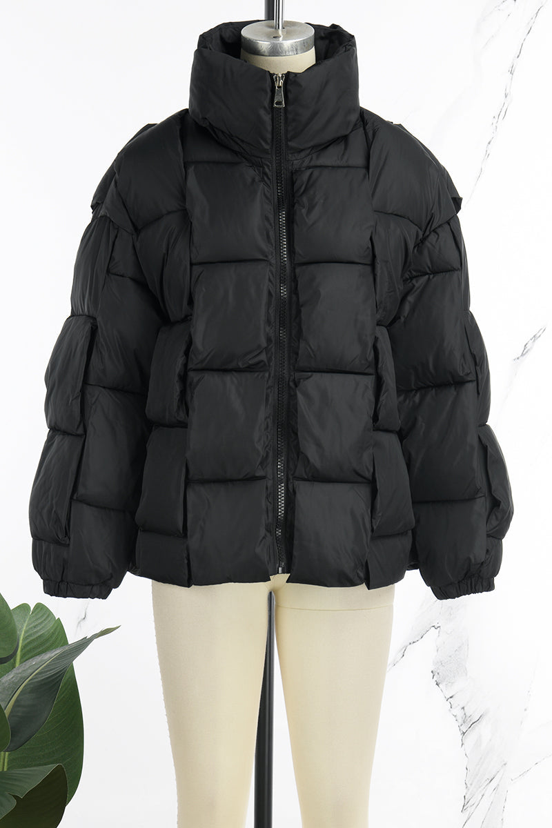 Prenda exterior informal de cuello alto con cremallera y retazos sólidos (5 colores)