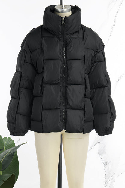 Prenda exterior informal de cuello alto con cremallera y retazos sólidos (5 colores)