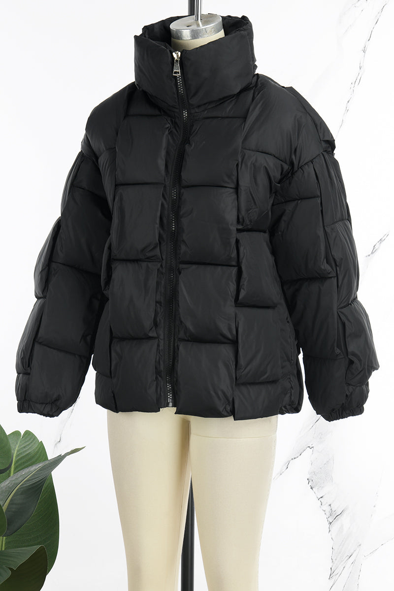 Prenda exterior informal de cuello alto con cremallera y retazos sólidos (5 colores)