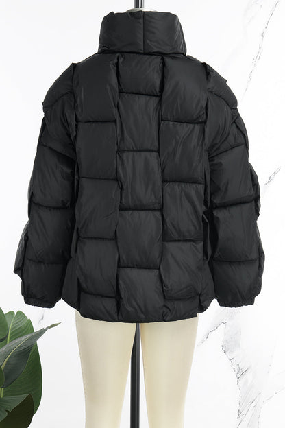 Prenda exterior informal de cuello alto con cremallera y retazos sólidos (5 colores)