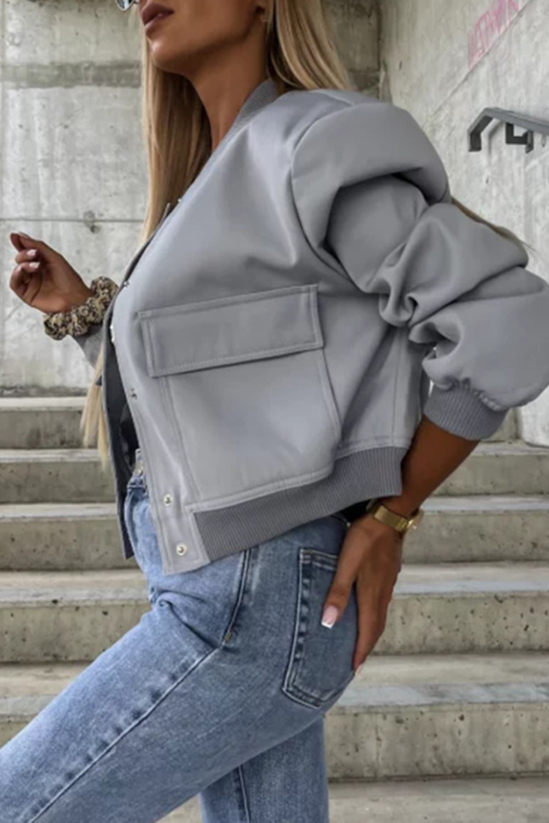 Prenda de abrigo informal sencilla con cuello mandarín y hebilla de bolsillo (6 colores)