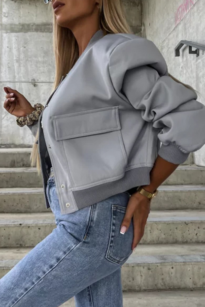 Prenda de abrigo informal sencilla con cuello mandarín y hebilla de bolsillo (6 colores)
