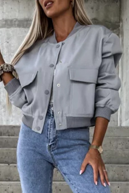 Prenda de abrigo informal sencilla con cuello mandarín y hebilla de bolsillo (6 colores)