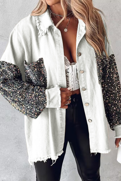 Casual Solid Sequins Pocket Turndown Collar Blouses(4 Colors)