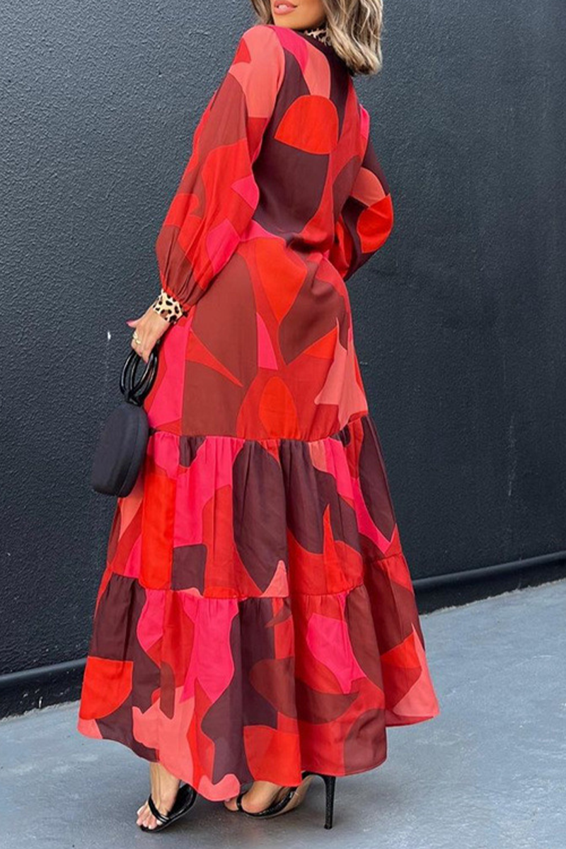 Vestido informal vintage con cuello mandarín y estampado de patchwork