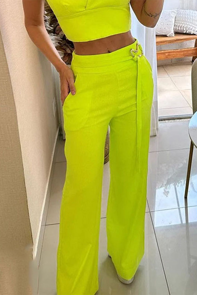 Conjunto de dos piezas con cuello cuadrado, sin mangas y accesorios de metal sólido, sexy y sencillo