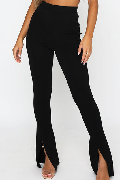 Pantalones de color liso con cintura alta, ajustados y con aberturas simples