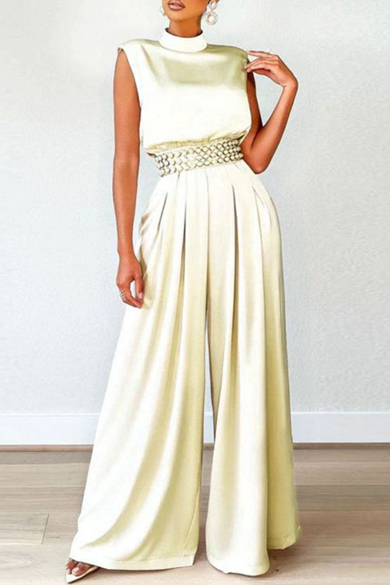 Casual Solid Patchwork Half A Turtleneck Regular Jumpsuits (Without Belt)