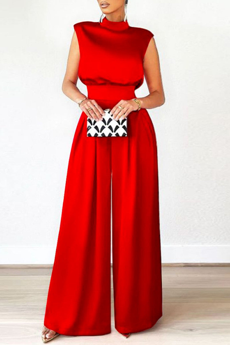 Casual Solid Patchwork Half A Turtleneck Regular Jumpsuits (Without Belt)