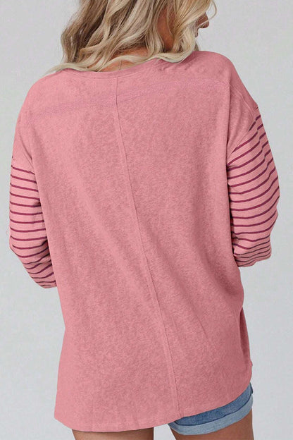 Casual Color Block Contrast O Neck Tops(5 Colors)