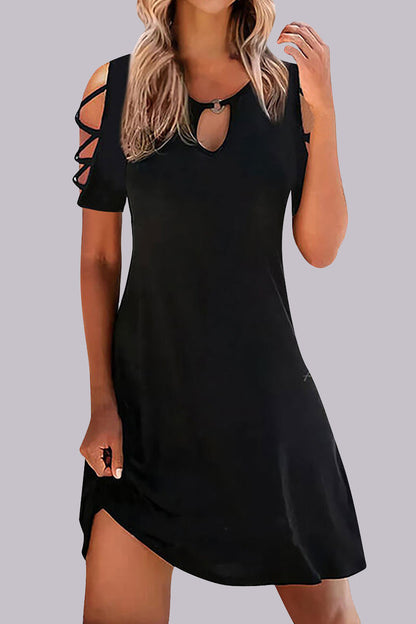 Casual Geometric Hollowed Out Printing O Neck Printed Dress Short Sleeve Dress(10 Colors)