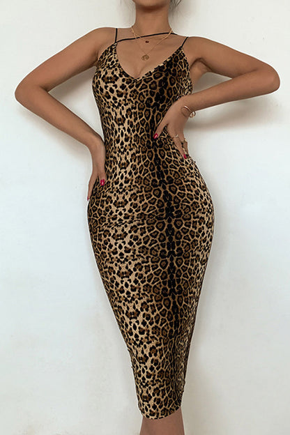 Sexy Vintage Animal Print Printing V Neck Printed Dress Dresses