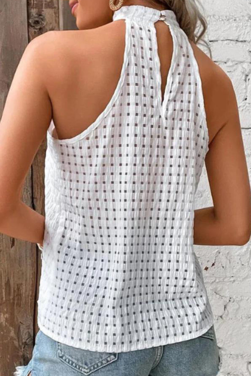 Blusa de cuello alto medio con botones ahuecados y jacquard liso de dulce simplicidad (4 colores)