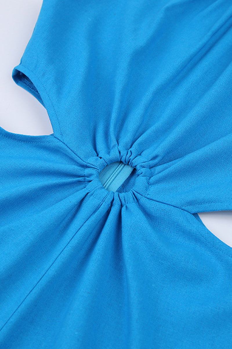 Casual Simplicity Solid Hollowed Out O Neck Loose Rompers