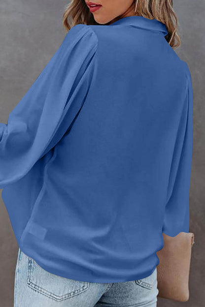 Casual Simplicity Solid Buttons Turndown Collar Tops