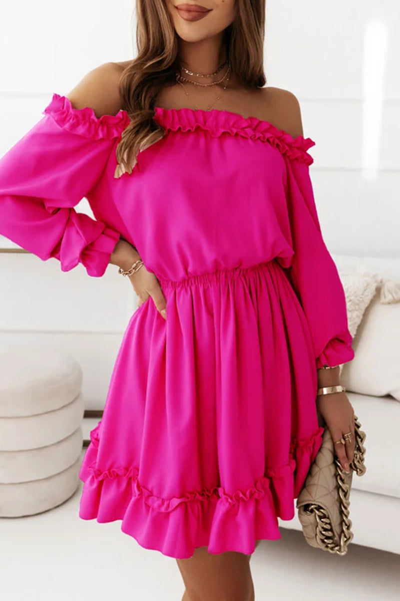 Sweet Solid Flounce Off the Shoulder Princess Dresses(5 Colors)