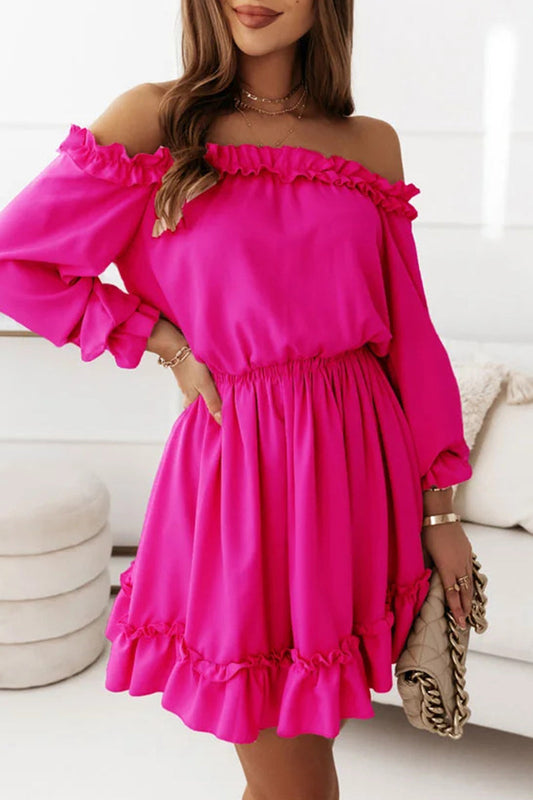 Sweet Solid Flounce Off the Shoulder Princess Dresses(5 Colors)