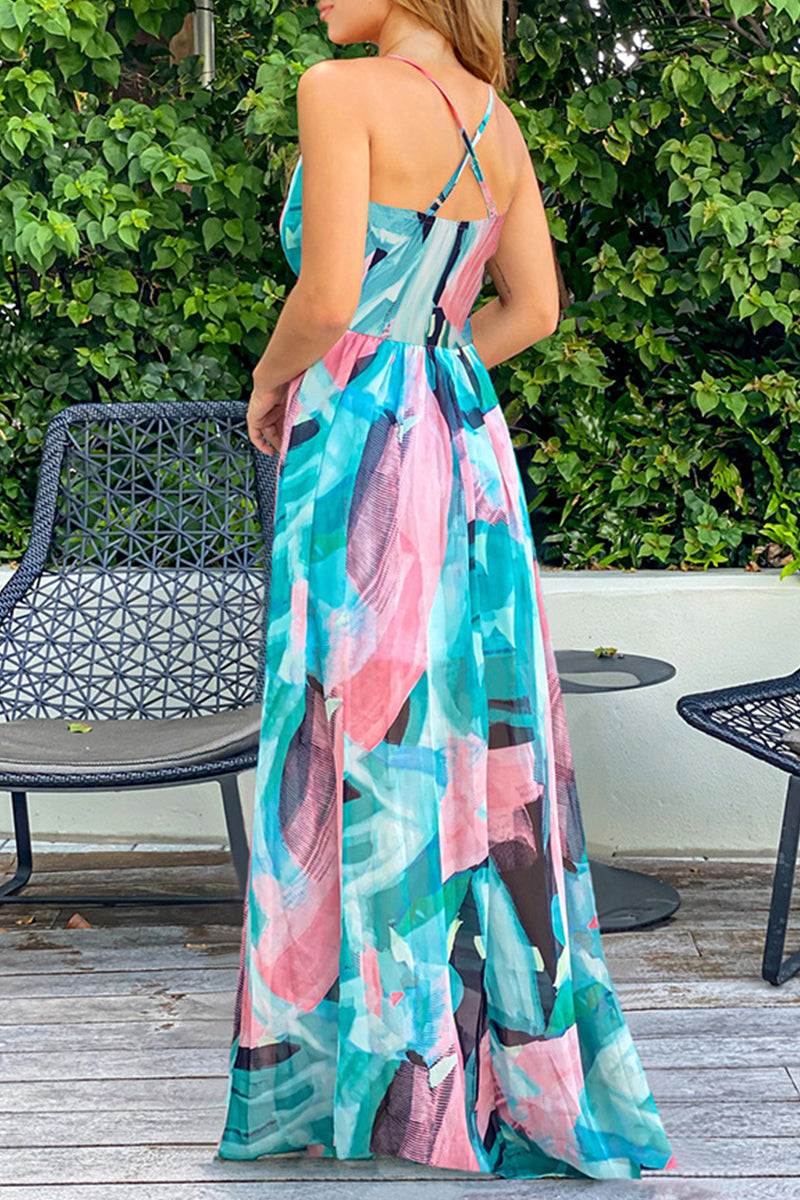 Vestidos sexis de vacaciones con estampado floral, escote en V y espalda descubierta