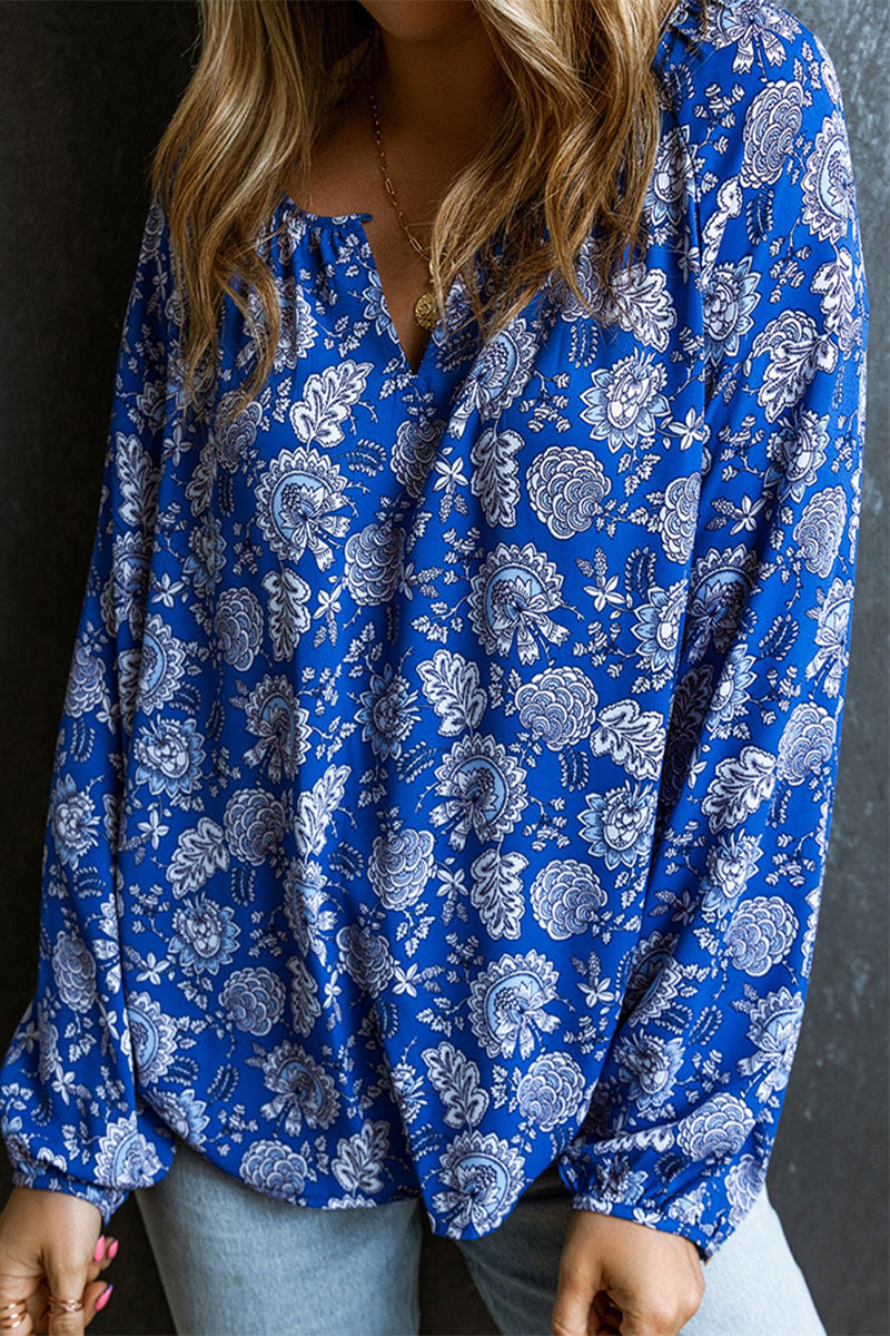 Tops bohemios vintage con cuello en V y estampados florales