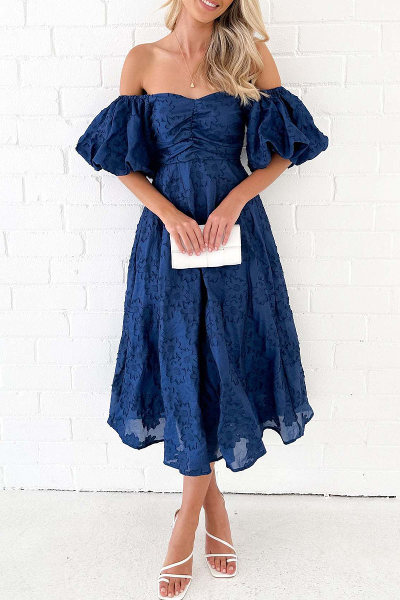 Sweet Elegant Solid Fold Off the Shoulder A Line Dresses(3 Colors)